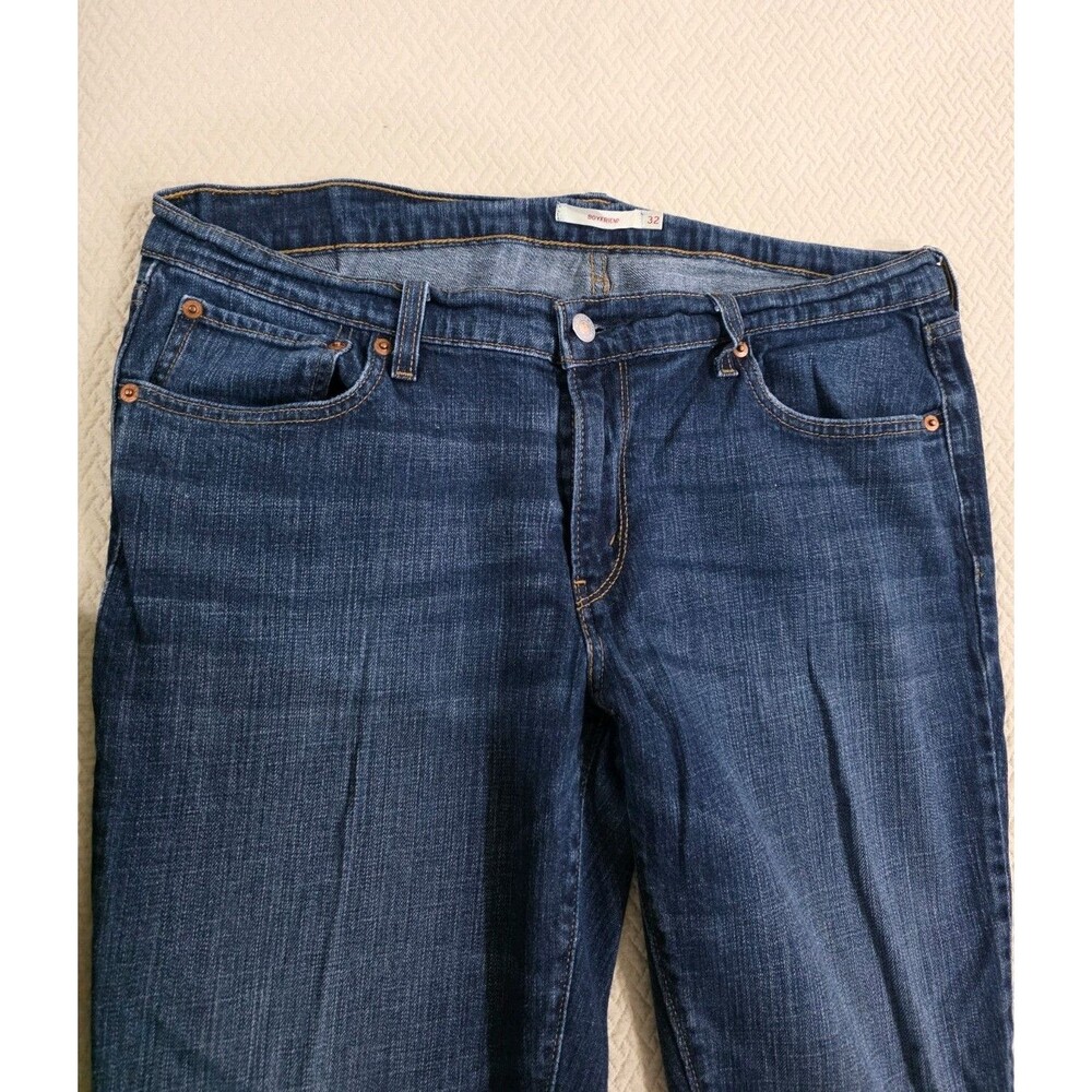 Levi's Boyfriend Jeans Size 32 Classic Medium Dark Wash Stretch Straight Leg - Picture 2 of 11
